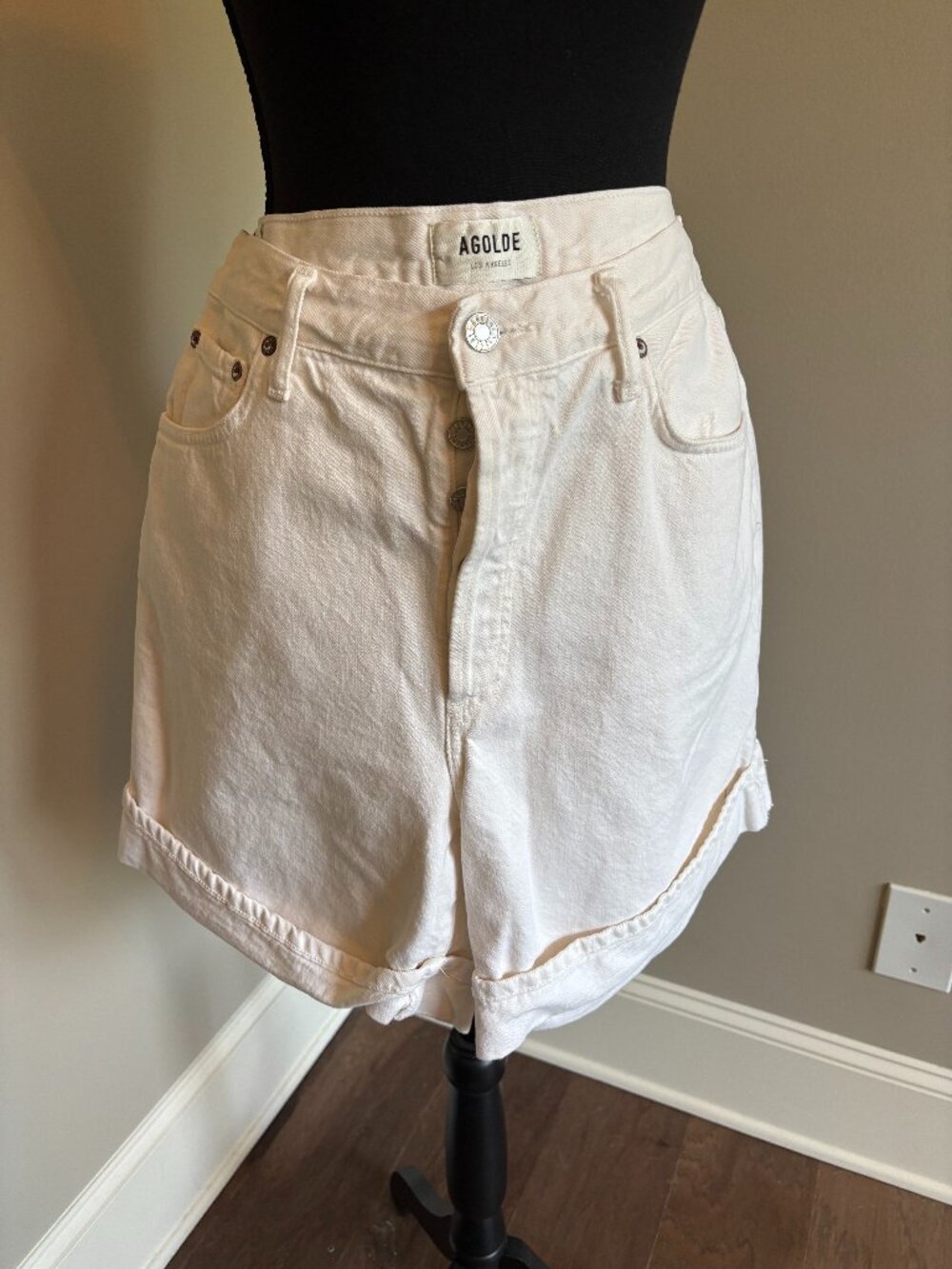 Agold Button Fly White Cuffed Shorts